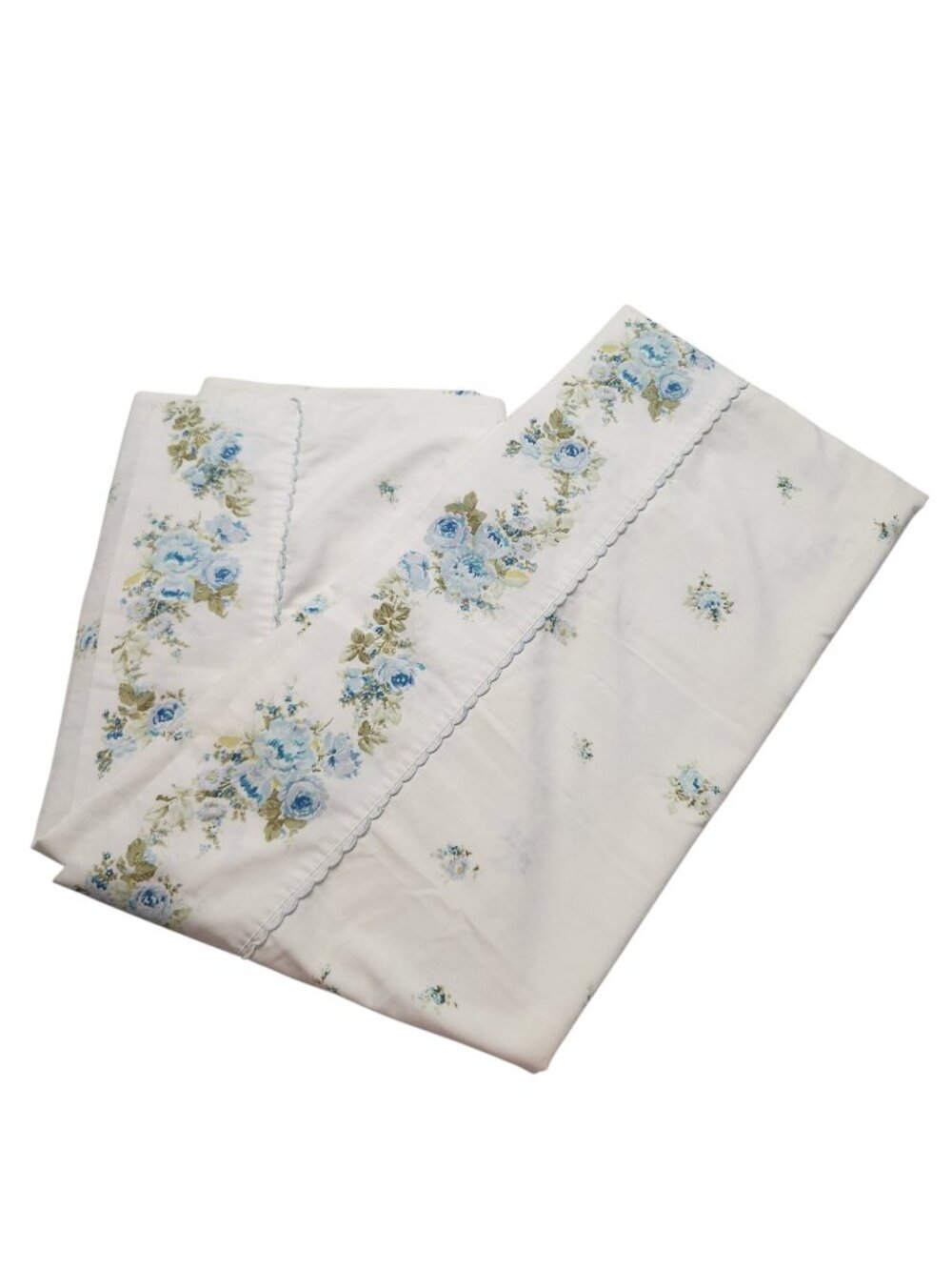 Vintage Fashion Manor Blue Floral Roses Double Flat Sheet JC Penney Muslin